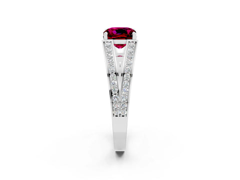White gold Cushion Cut Garnet Split Shank Ring with Pavé Band and Four-Prong Setting_2