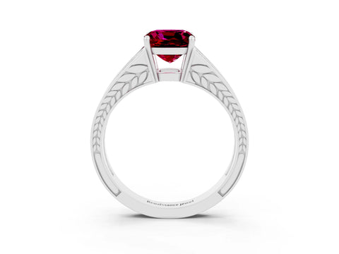 White gold Cushion Cut Garnet Split Shank Ring with Pavé Band and Four-Prong Setting_3