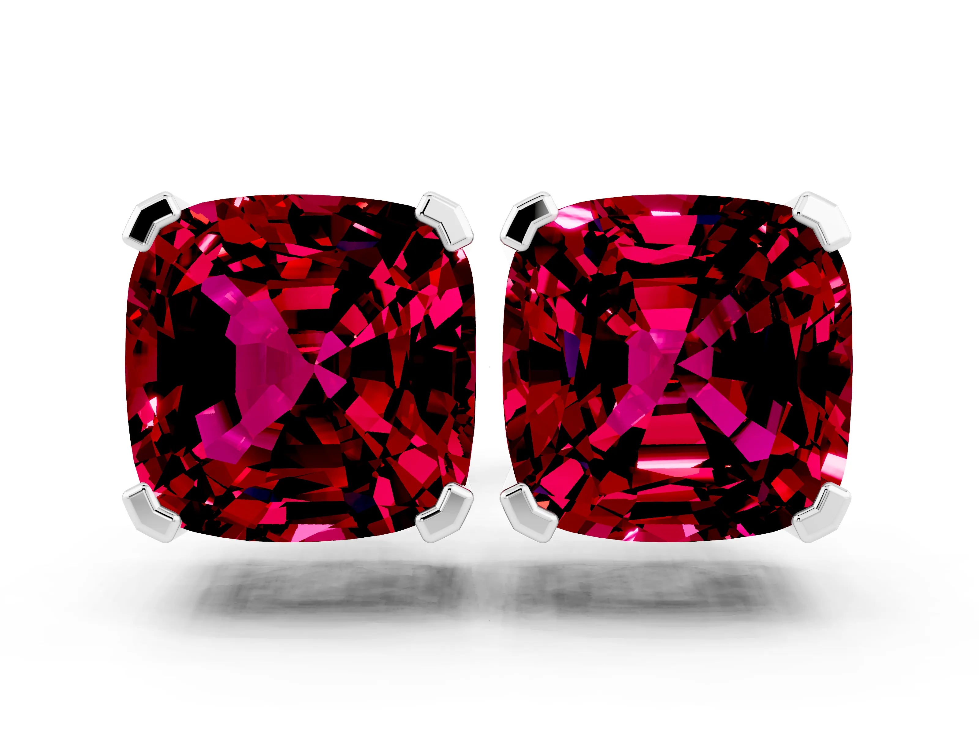 White gold Cushion Cut Garnet Stud Earrings_18