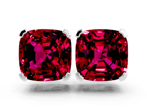 White gold Cushion Cut Garnet Stud Earrings_18