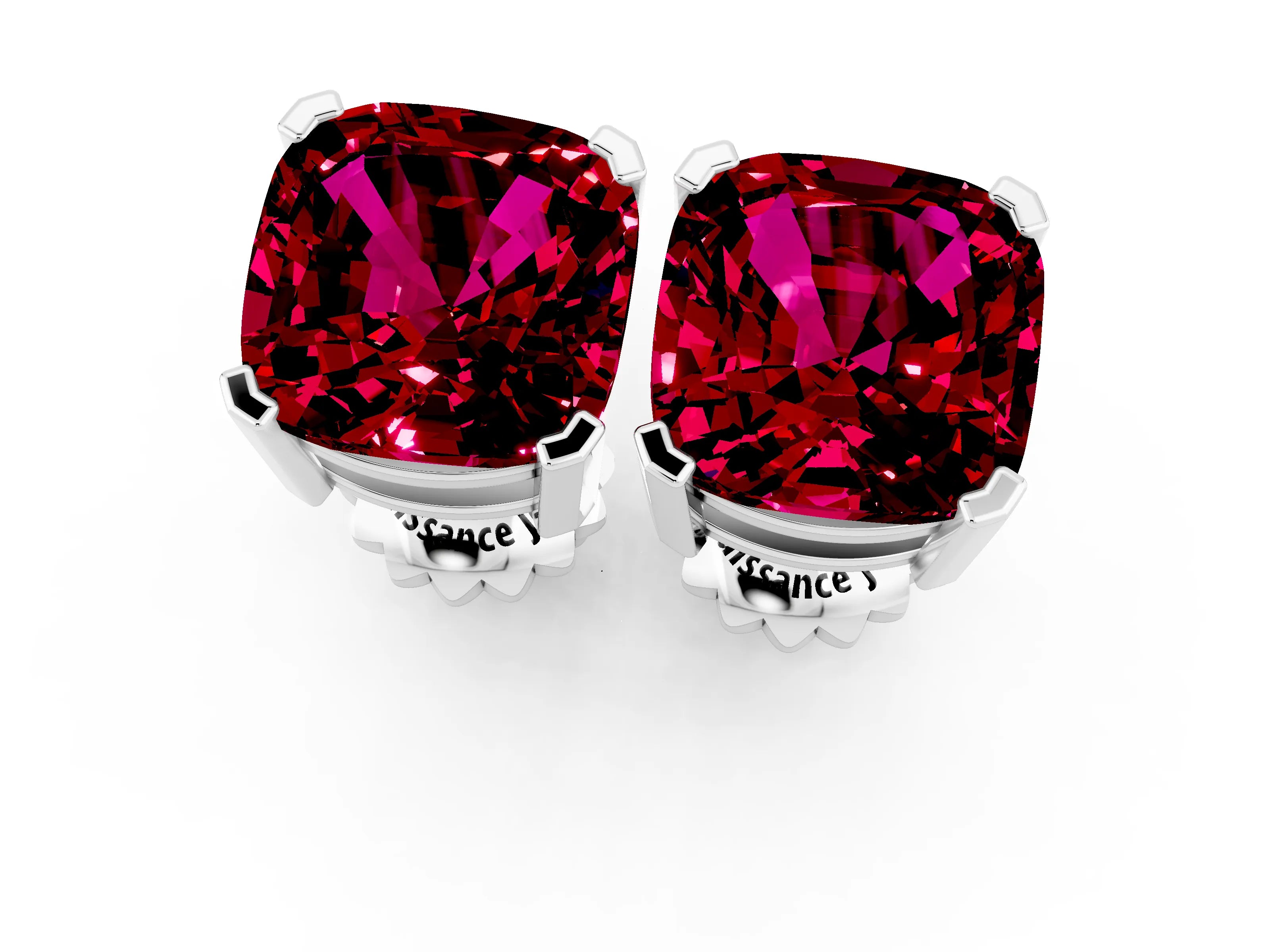 White gold Cushion Cut Garnet Stud Earrings_19