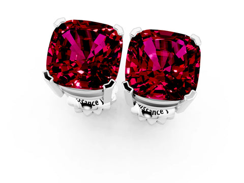 White gold Cushion Cut Garnet Stud Earrings_19
