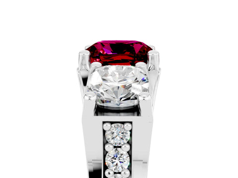 White gold Cushion Cut Garnet Three-Stone Ring with Channel Set Band and Four-Prong Setting_5