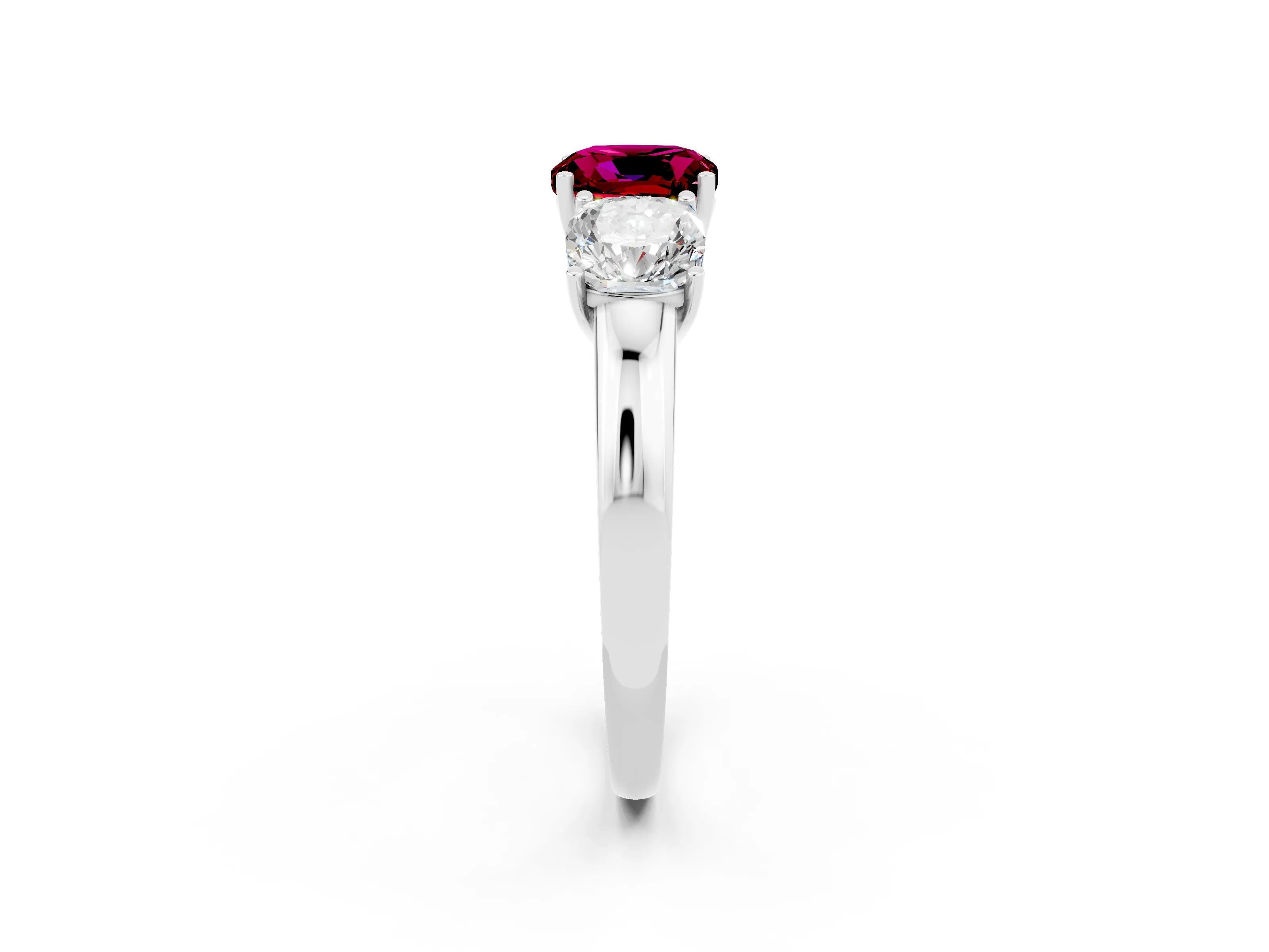 White gold Cushion Cut Garnet Three-Stone Ring with Four-Prong Setting and Classic Band_2