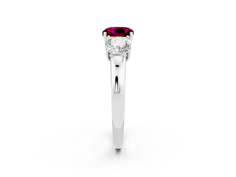 White gold Cushion Cut Garnet Three-Stone Ring with Four-Prong Setting and Classic Band_2
