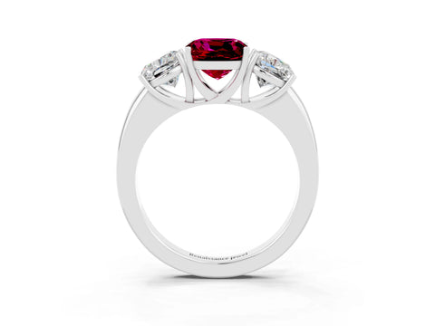 White gold Cushion Cut Garnet Three-Stone Ring with Four-Prong Setting and Classic Band_3