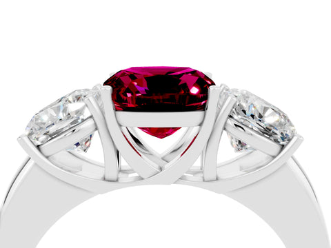White gold Cushion Cut Garnet Three-Stone Ring with Four-Prong Setting and Classic Band_4
