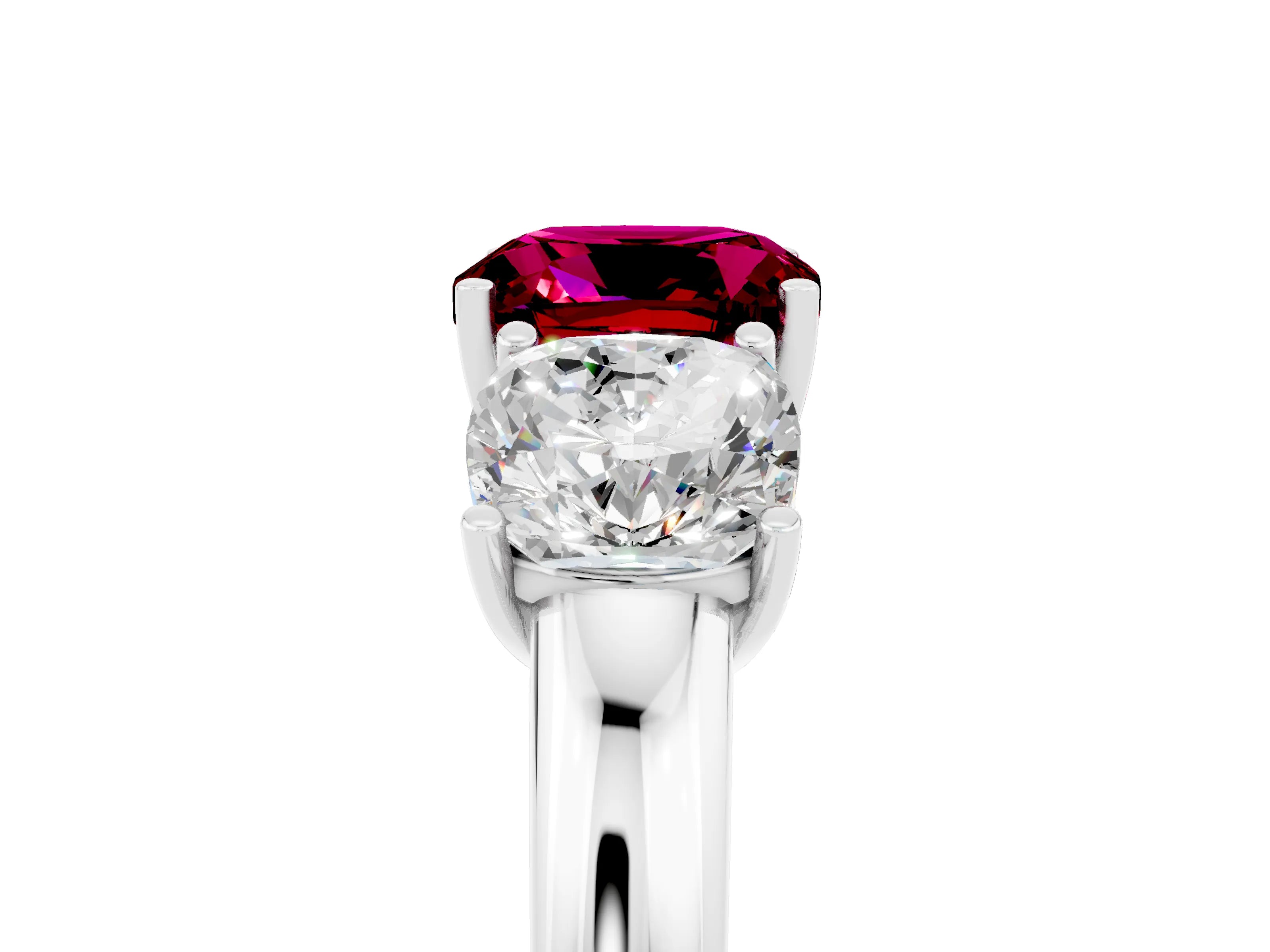 White gold Cushion Cut Garnet Three-Stone Ring with Four-Prong Setting and Classic Band_5