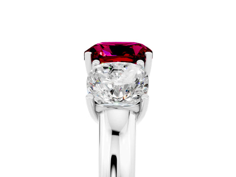 White gold Cushion Cut Garnet Three-Stone Ring with Four-Prong Setting and Classic Band_5