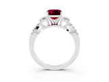 White gold Cushion Cut Garnet Three-Stone Ring with Pavé Split Shank and Four-Prong Setting_15