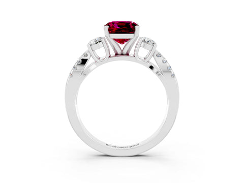 White gold Cushion Cut Garnet Three-Stone Ring with Pavé Split Shank and Four-Prong Setting_15