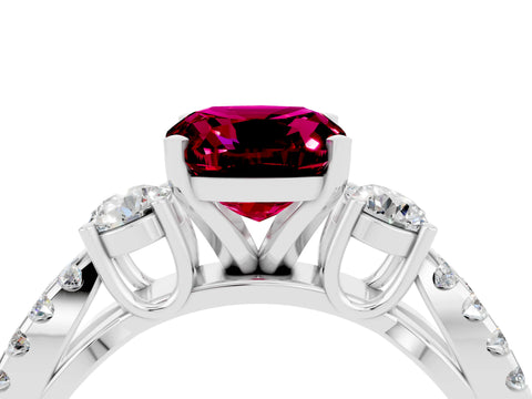 White gold Cushion Cut Garnet Three-Stone Ring with Pavé Split Shank and Four-Prong Setting_16