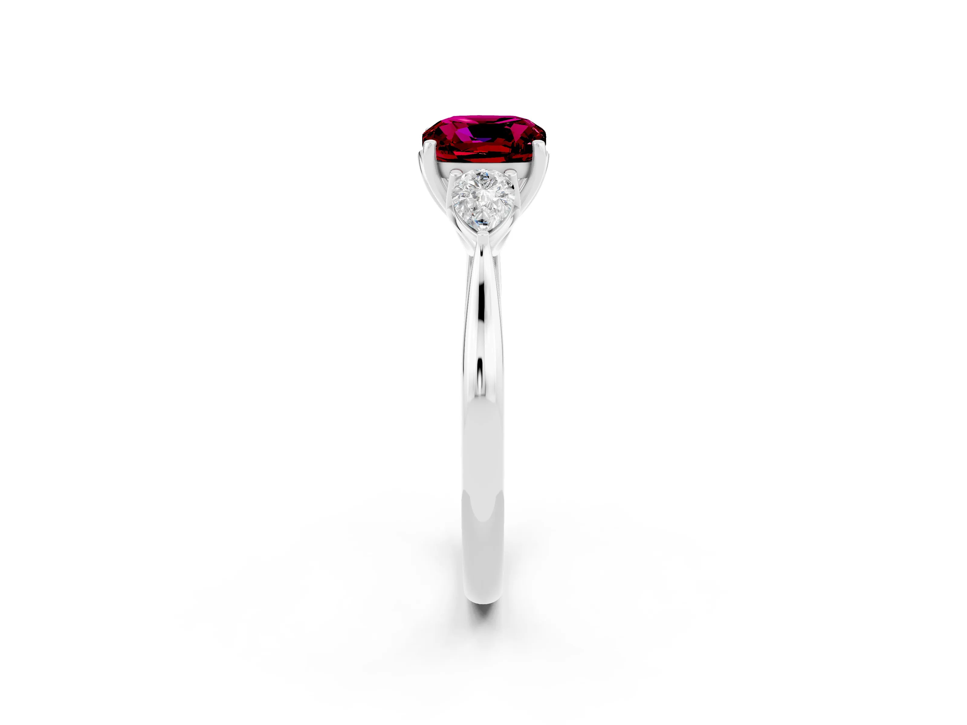 White gold Cushion Cut Garnet Three-Stone Ring with Pear Side Stones and Four-Prong Setting_14