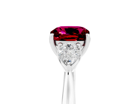 White gold Cushion Cut Garnet Three-Stone Ring with Pear Side Stones and Four-Prong Setting_17
