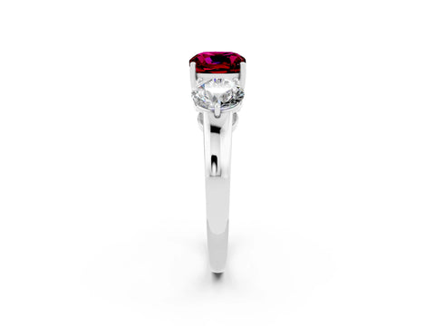 White gold Cushion Cut Garnet Three-Stone Ring with Prong Setting and Classic Band_2
