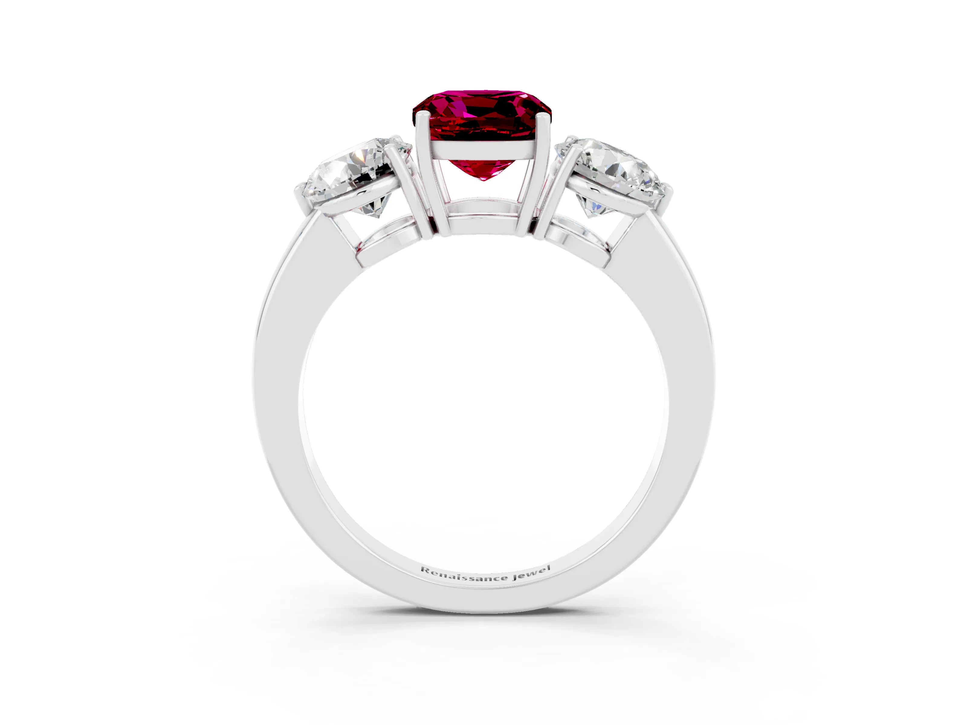 White gold Cushion Cut Garnet Three-Stone Ring with Prong Setting and Classic Band_3