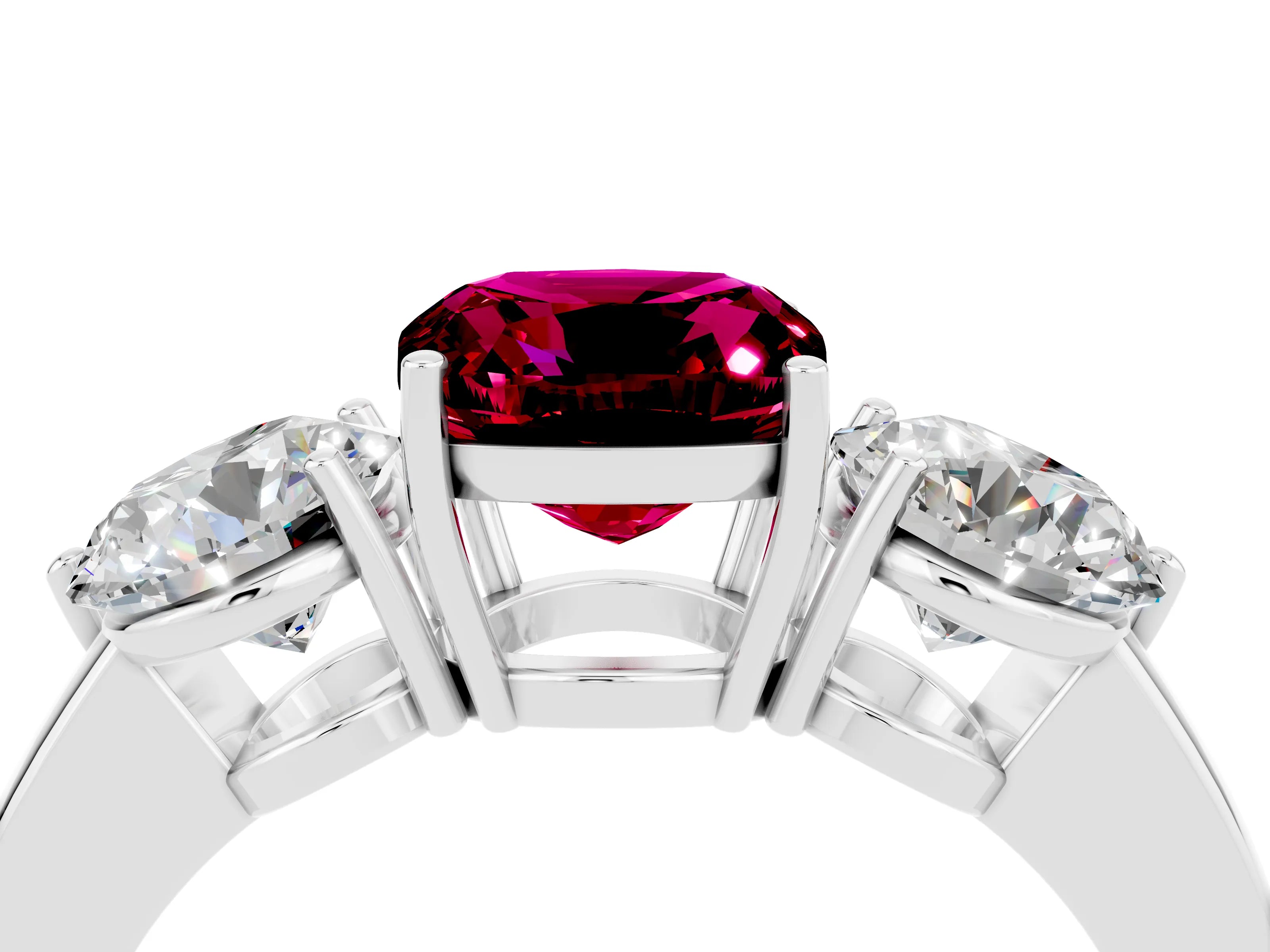 White gold Cushion Cut Garnet Three-Stone Ring with Prong Setting and Classic Band_4