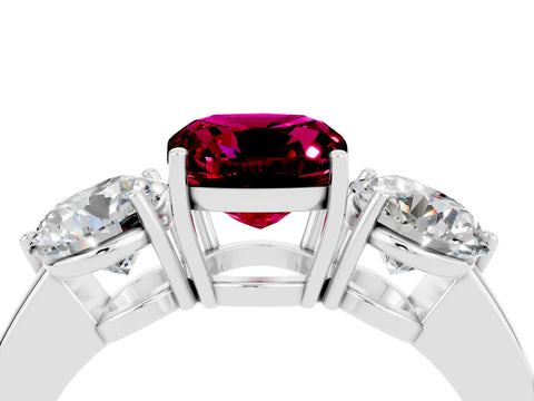 White gold Cushion Cut Garnet Three-Stone Ring with Prong Setting and Classic Band_4