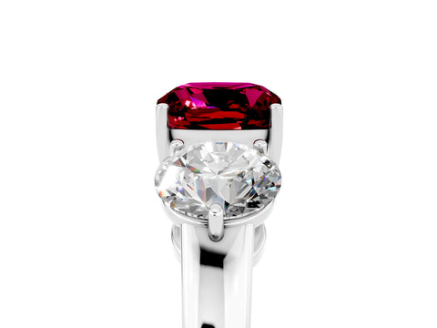 White gold Cushion Cut Garnet Three-Stone Ring with Prong Setting and Classic Band_5
