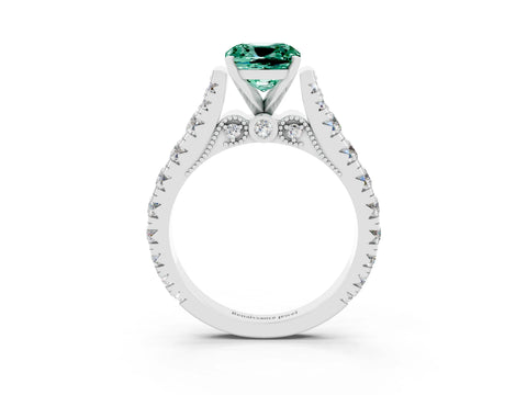 White gold Cushion Cut Green Sapphire Classic Solitaire Ring with Pavé Band and Four-Prong Setting_3
