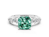White gold Cushion Cut Green Sapphire Cluster Side Stone Solitaire Ring with Prong Setting_24