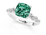 White gold Cushion Cut Green Sapphire Cluster Side Stone Solitaire Ring with Prong Setting_25