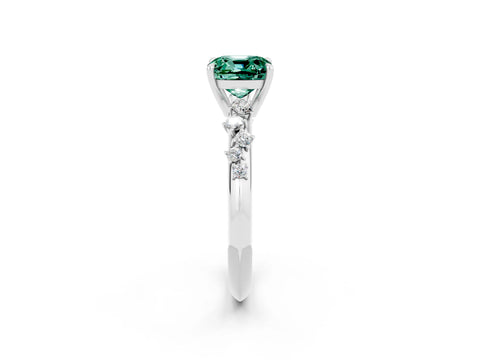 White gold Cushion Cut Green Sapphire Cluster Side Stone Solitaire Ring with Prong Setting_26
