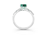 White gold Cushion Cut Green Sapphire Cluster Side Stone Solitaire Ring with Prong Setting_27