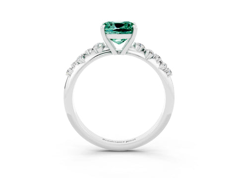 White gold Cushion Cut Green Sapphire Cluster Side Stone Solitaire Ring with Prong Setting_27