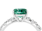 White gold Cushion Cut Green Sapphire Cluster Side Stone Solitaire Ring with Prong Setting_28