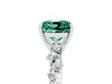 White gold Cushion Cut Green Sapphire Cluster Side Stone Solitaire Ring with Prong Setting_29