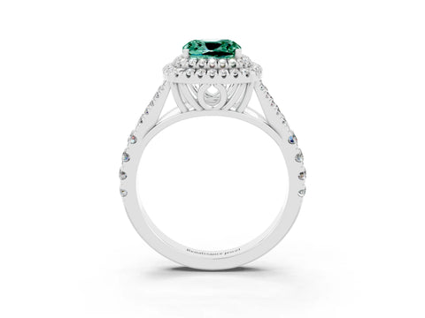 White gold Cushion Cut Green Sapphire Double Halo Ring with Split Shank and Prong Setting_27