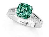 White gold Cushion Cut Green Sapphire Engagement Ring with Milgrain Channel Set Band and Prong Setting_1