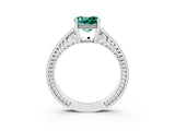 White gold Cushion Cut Green Sapphire Engagement Ring with Milgrain Channel Set Band and Prong Setting_3