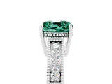 White gold Cushion Cut Green Sapphire Engagement Ring with Milgrain Channel Set Band and Prong Setting_5