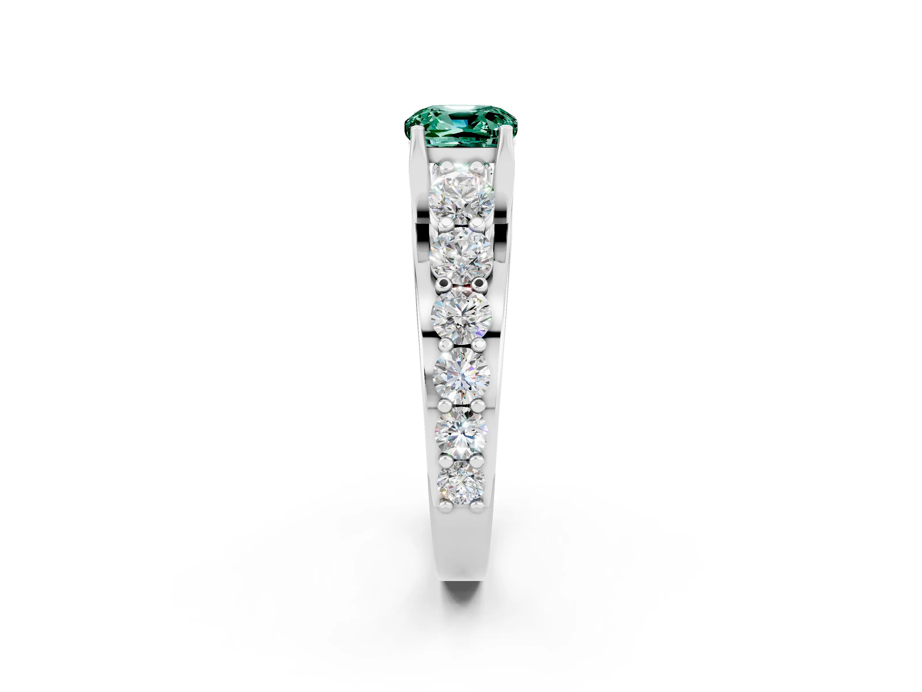 White gold Cushion Cut Green Sapphire Engagement Ring with Pavé Band and Four-Prong Setting_2