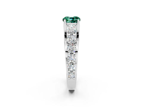 White gold Cushion Cut Green Sapphire Engagement Ring with Pavé Band and Four-Prong Setting_2