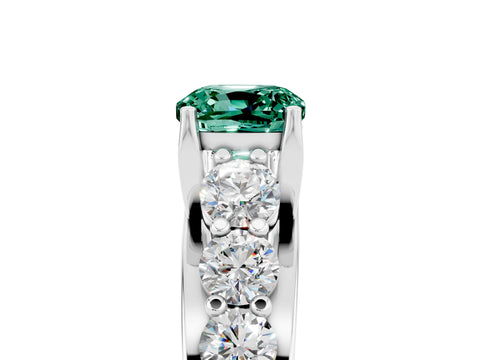 White gold Cushion Cut Green Sapphire Engagement Ring with Pavé Band and Four-Prong Setting_5