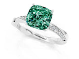White gold Cushion Cut Green Sapphire Engagement Ring with Side Stone Accents and Four-Prong Setting_25