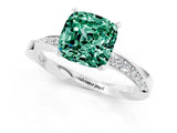 White gold Cushion Cut Green Sapphire Engagement Ring with Side Stone Accents and Four-Prong Setting_52