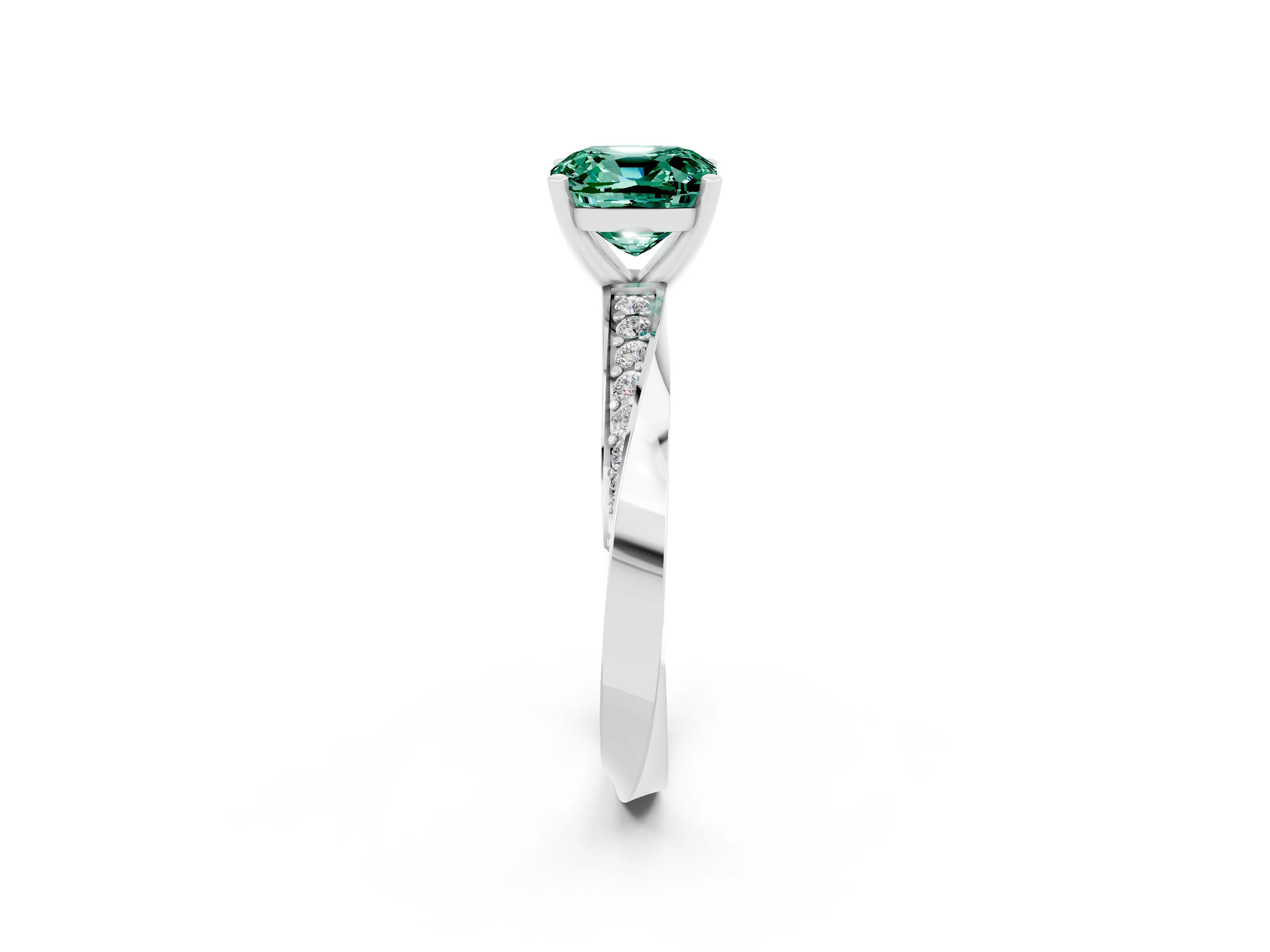 White gold Cushion Cut Green Sapphire Engagement Ring with Side Stone Accents and Four-Prong Setting_53