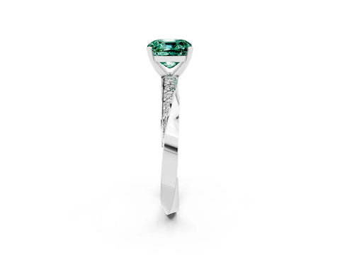 White gold Cushion Cut Green Sapphire Engagement Ring with Side Stone Accents and Four-Prong Setting_53