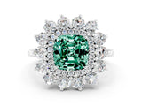 White gold Cushion Cut Green Sapphire Floral Double Halo Engagement Ring with Prong Setting_60