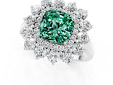 White gold Cushion Cut Green Sapphire Floral Double Halo Engagement Ring with Prong Setting_61