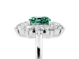 White gold Cushion Cut Green Sapphire Floral Double Halo Engagement Ring with Prong Setting_65