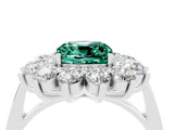 White gold Cushion Cut Green Sapphire Floral Double Halo Engagement Ring with Prong Setting_88