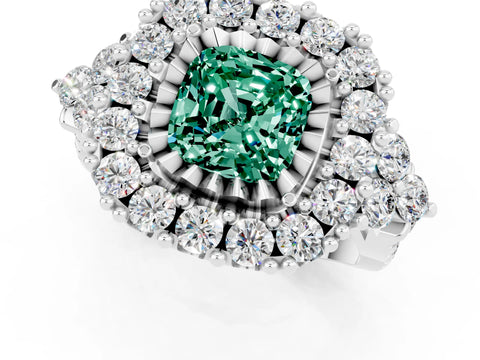 White gold Cushion Cut Green Sapphire Halo Ring with Pavé Band and Four-Prong Setting_13