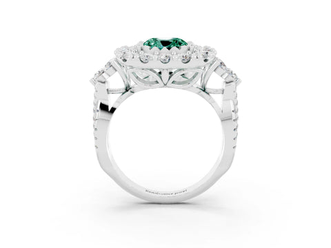 White gold Cushion Cut Green Sapphire Halo Ring with Pavé Band and Four-Prong Setting_15
