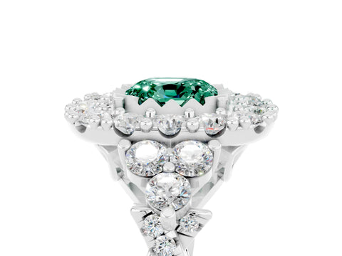 White gold Cushion Cut Green Sapphire Halo Ring with Pavé Band and Four-Prong Setting_17