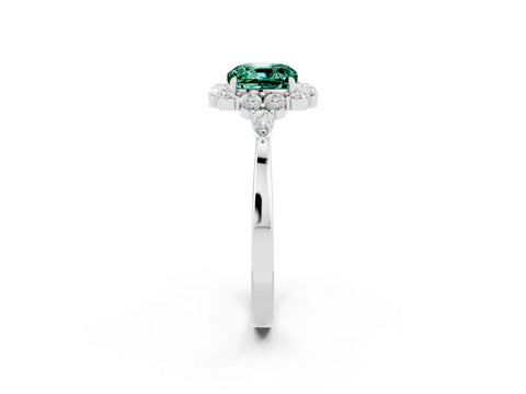 White gold Cushion Cut Green Sapphire Halo Ring with Pear Side Stones and Prong Setting_26